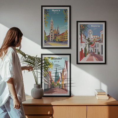 Tavelpaket med ramar Europeiska städer i färgteckningar