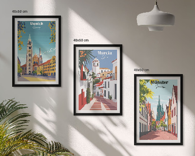 Tavelpaket med ramar Europeiska städer i färgteckningar