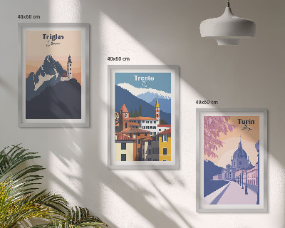 Tavelset ovanför soffa Bergarkitektur retro illustrationer