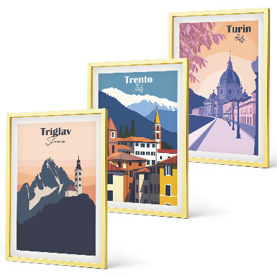 Tavelset ovanför soffa Bergarkitektur retro illustrationer