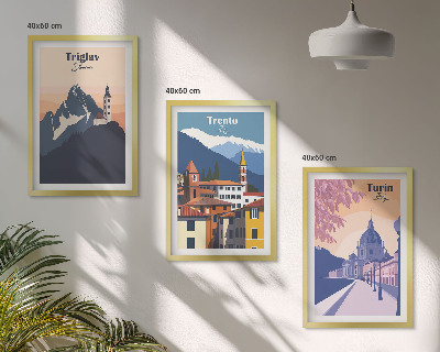 Tavelset ovanför soffa Bergarkitektur retro illustrationer