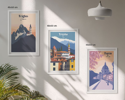 Tavelset ovanför soffa Bergarkitektur retro illustrationer