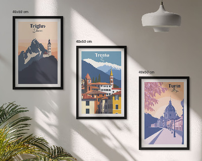 Tavelset ovanför soffa Bergarkitektur retro illustrationer