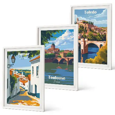 Retro stadsgrafik tavelset med ramar