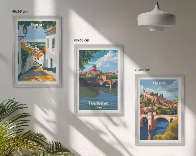 Retro stadsgrafik tavelset med ramar