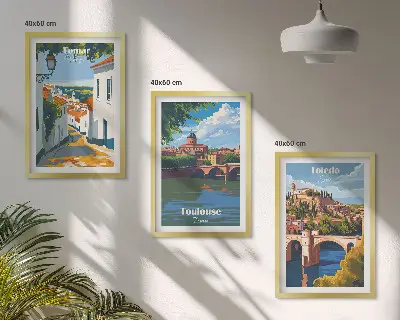 Retro stadsgrafik tavelset med ramar
