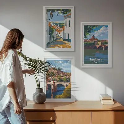 Retro stadsgrafik tavelset med ramar