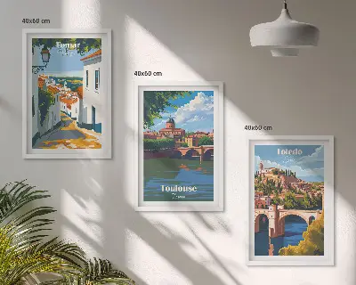 Retro stadsgrafik tavelset med ramar