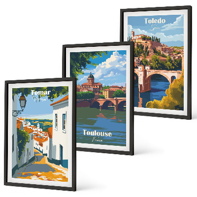Tavelpaket med ramar Retro stadsgrafik