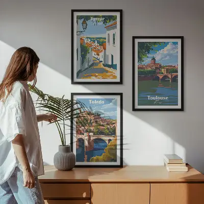 Retro stadsgrafik tavelset med ramar