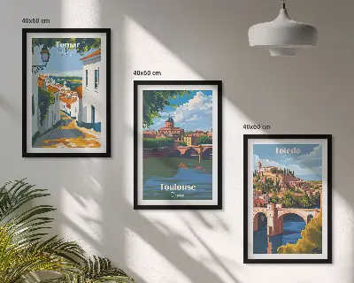 Retro stadsgrafik tavelset med ramar