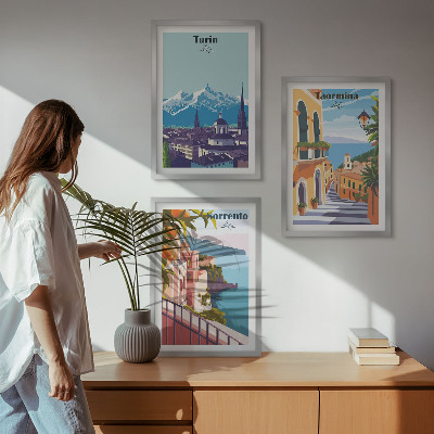 Tavelpaket med ramar Färgglada retrostadsbilder