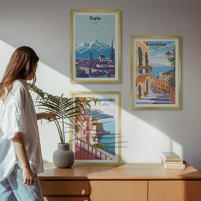 Tavelpaket med ramar Färgglada retrostadsbilder