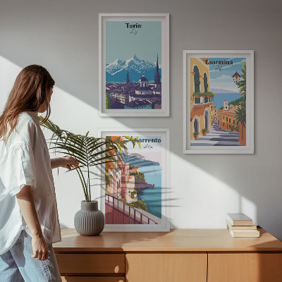 Tavelpaket med ramar Färgglada retrostadsbilder