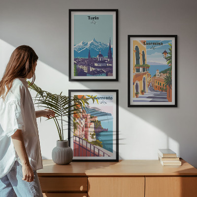 Tavelpaket med ramar Färgglada retrostadsbilder