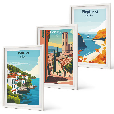 Set om 3 tavlor Pittoreska retrolandskap