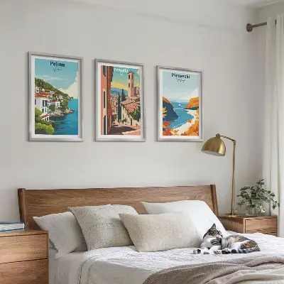 Pittoreska retrolandskap set om 3 tavlor