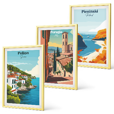 Set om 3 tavlor Pittoreska retrolandskap