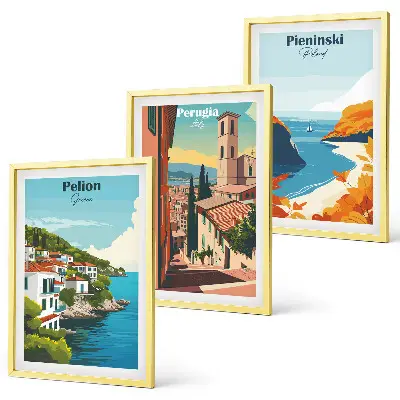 Pittoreska retrolandskap set om 3 tavlor