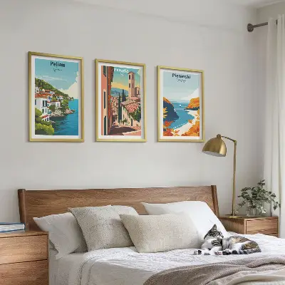 Pittoreska retrolandskap set om 3 tavlor