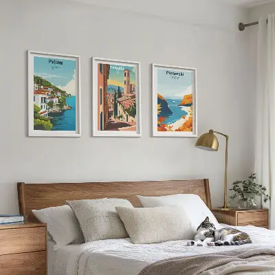 Pittoreska retrolandskap set om 3 tavlor