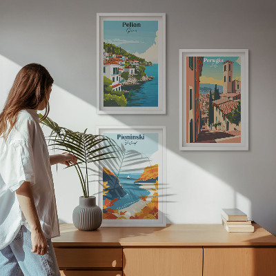 Set om 3 tavlor Pittoreska retrolandskap