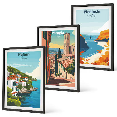 Set om 3 tavlor Pittoreska retrolandskap