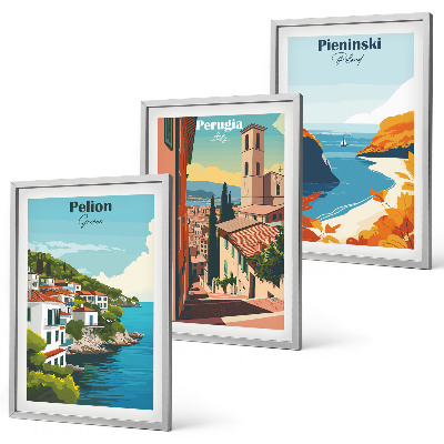 Set om 3 tavlor Pittoreska retrolandskap