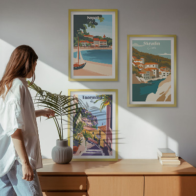 Tavelset ovanför soffa Illustrationer av kuststaden
