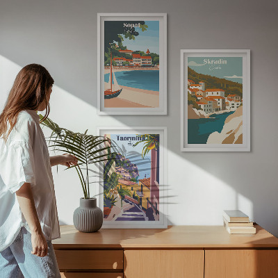 Tavelset ovanför soffa Illustrationer av kuststaden