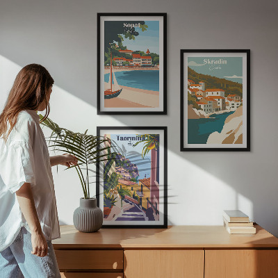 Tavelset ovanför soffa Illustrationer av kuststaden