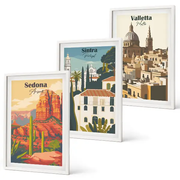 Tavelset med ramar Vy Sedona Sintra Valletta retro