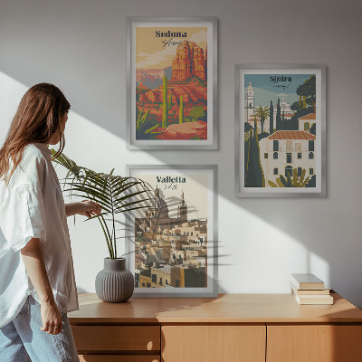 Tavelpaket med ramar Utsikt Sedona Sintra Valletta retro