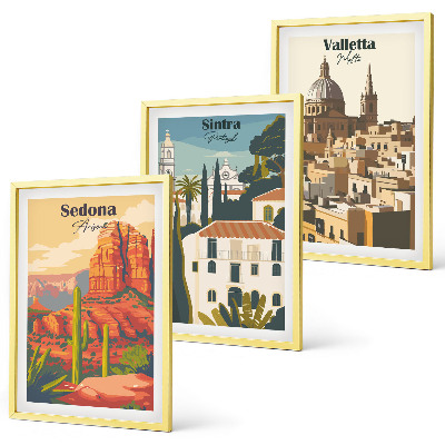 Tavelpaket med ramar Utsikt Sedona Sintra Valletta retro