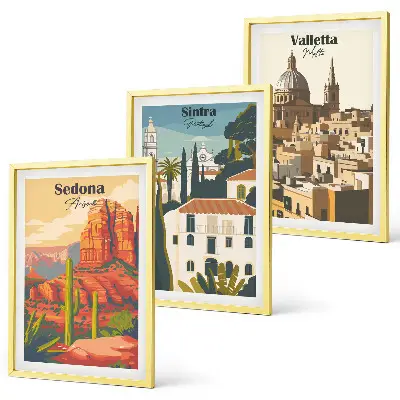 Tavelset med ramar Vy Sedona Sintra Valletta retro
