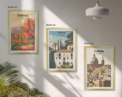 Tavelpaket med ramar Utsikt Sedona Sintra Valletta retro