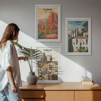 Tavelpaket med ramar Utsikt Sedona Sintra Valletta retro