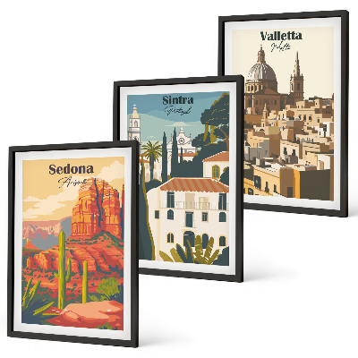 Tavelpaket med ramar Utsikt Sedona Sintra Valletta retro