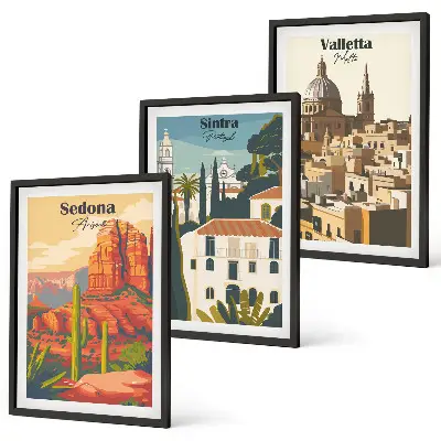 Tavelset med ramar Vy Sedona Sintra Valletta retro