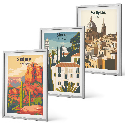 Tavelpaket med ramar Utsikt Sedona Sintra Valletta retro