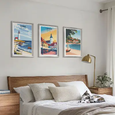 Tavelset ovanför soffa stadsutsikt med motiv från Ustka, Tarnów och Sopot