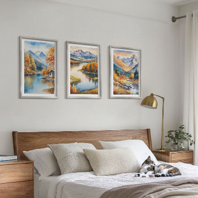 Set om 3 tavlor Bergsfloder höstträd