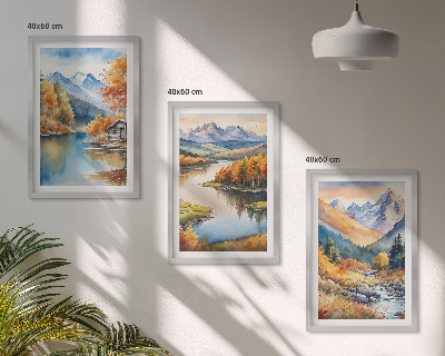 Set om 3 tavlor Bergsfloder höstträd