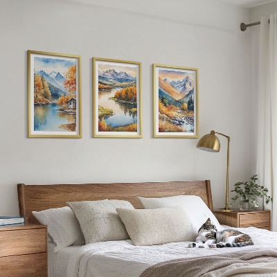 Set om 3 tavlor Bergsfloder höstträd
