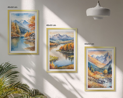 Set om 3 tavlor Bergsfloder höstträd
