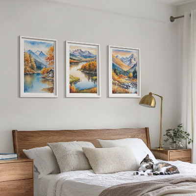Set om 3 tavlor Bergsfloder höstträd