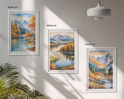 Set om 3 tavlor Bergsfloder höstträd