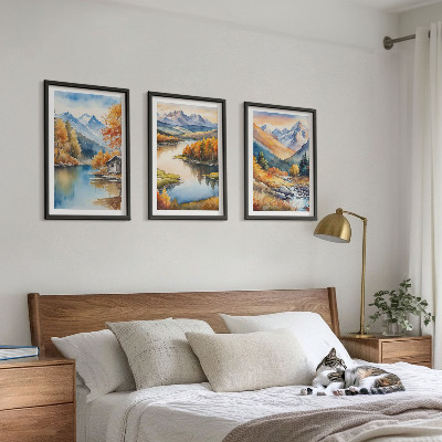 Set om 3 tavlor Bergsfloder höstträd
