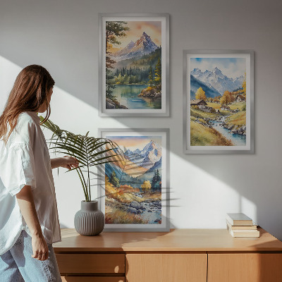 Tavelset ovanför soffa Berglandskap med en flod
