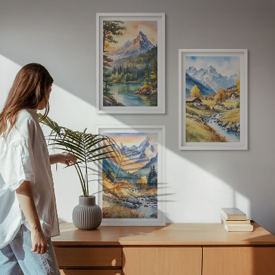 Tavelset ovanför soffa Berglandskap med en flod